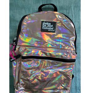 BRAND NEW JUSTICE ROSE GOLD & IRIDESCENT BACKPACK